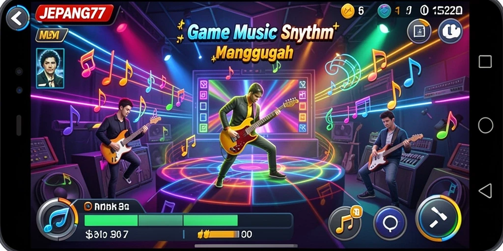 Tampilan antarmuka menarik dari JEPANG77 dengan elemen musik yang dinamis.