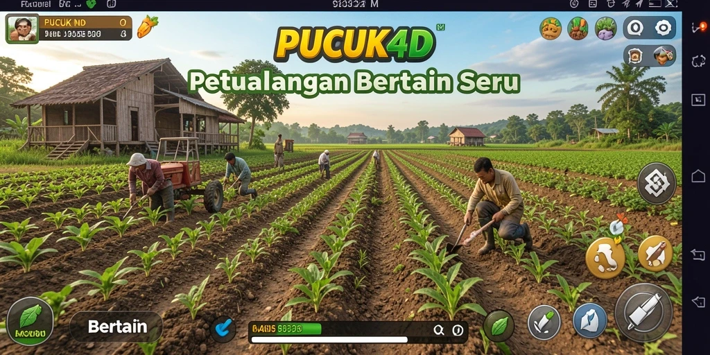 Antarmuka bermain PUCUK4D yang menampilkan kebun yang subur.