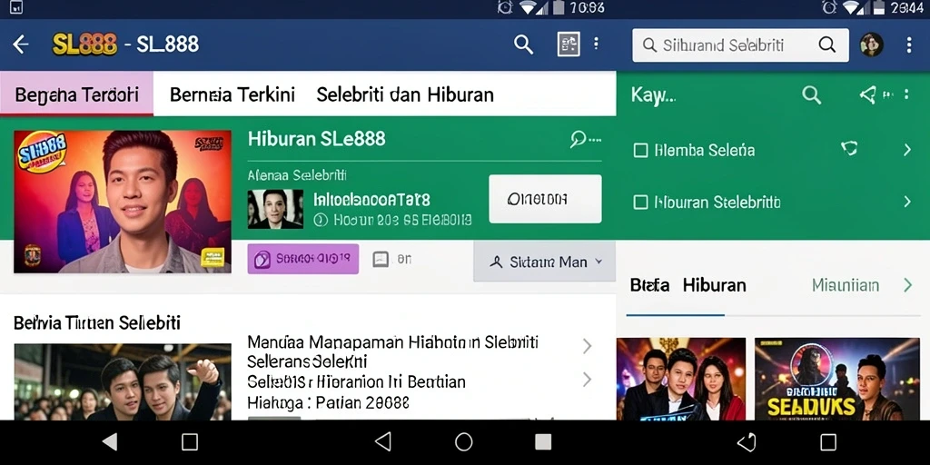 Antarmuka aplikasi SL888 menampilkan berita hiburan selebriti yang menarik.