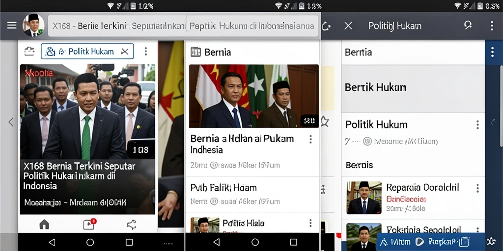 Antarmuka aplikasi X168 yang menampilkan berita politik hukum terbaru.