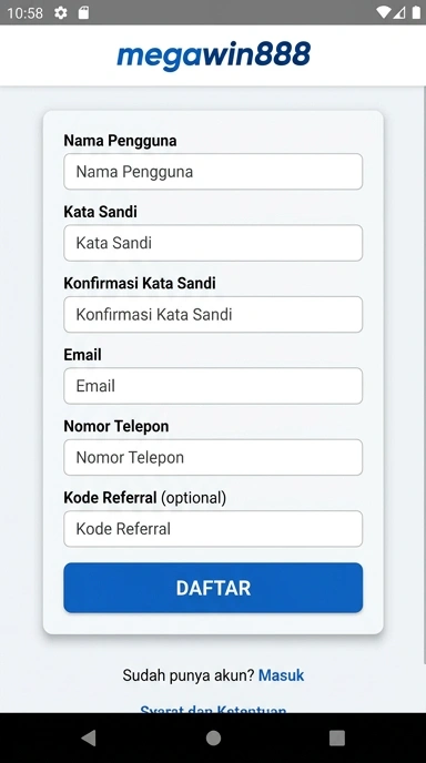 Registrasi Akun Baru Megawin888 untuk Pengguna Android